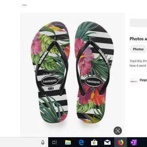 Havaianas black white stripe floral slim flip flop